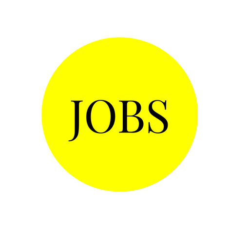 Bright yellow circle with the word "JOBS" in bold black letters, symbolizing employment opportunities and job search resources.